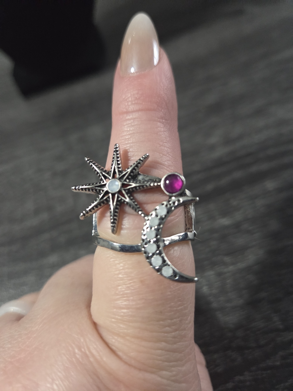 #169 paparazzi Silver Star, Crescent & Pink Stone Ring